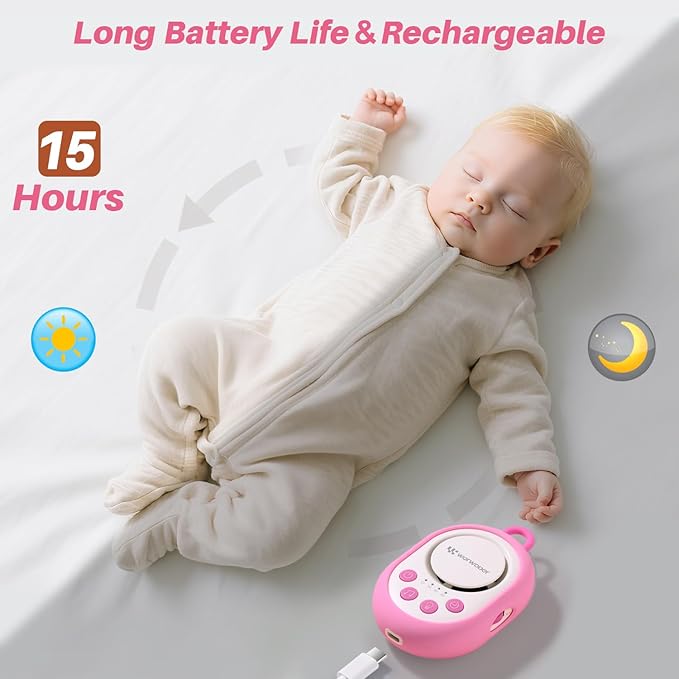 2025 Mom's Choice Awards | White Noise Sound Machine Baby with Night Light, 20 Soothing Sounds, 22 Hours Battery Life, Travel, Registry Gift, Shower, Clips on Baby Stroller