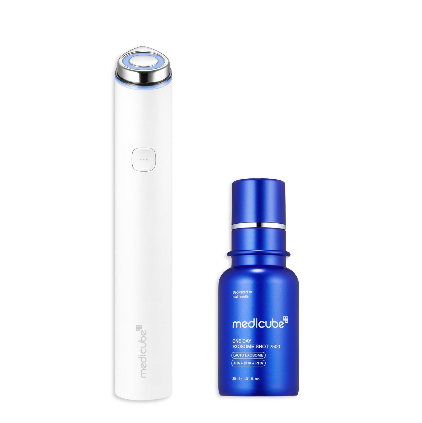 medicube Smooth and Refined Skin Duo: Mini Booster Pro White and Zero Exosome Shot 7,500 PPM Spicule Facial Serum