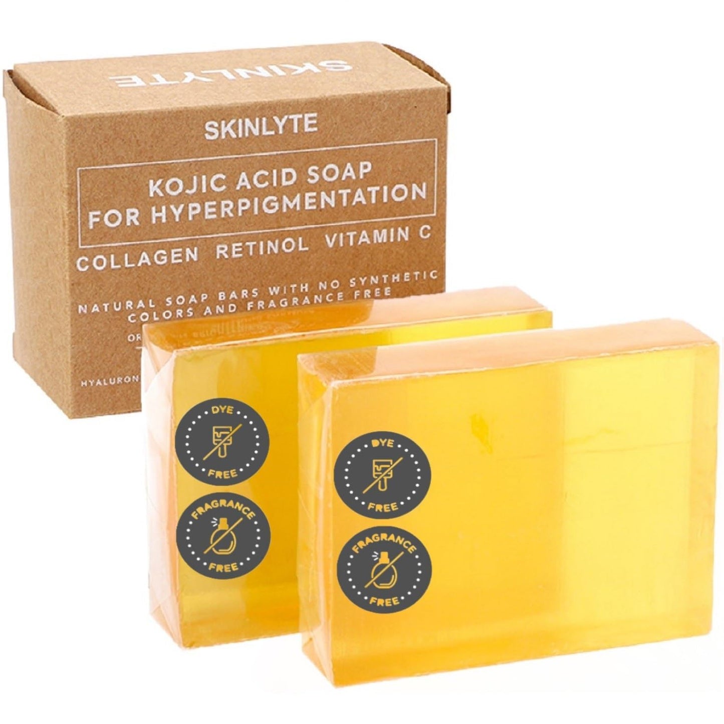 SKINLYTE Kojic Acid Soap Natural -Fragrance Free and Dye Free- Dark Spot Remover Hyperpigmentation Corrector K-Beauty Formula - Turmeric, Glycerin, Collagen, Hyaluronic Acid, Retinol (2 Pack) 7oz.