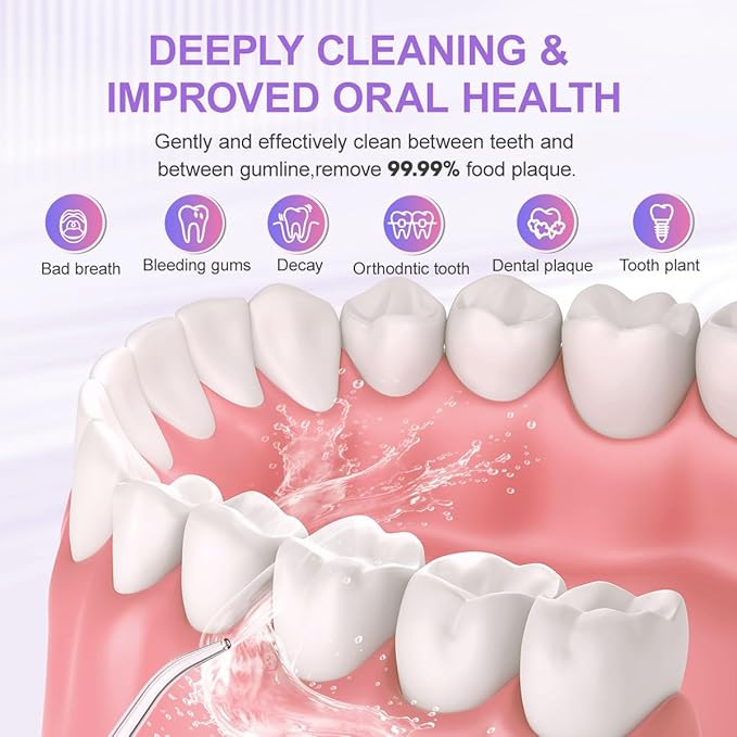 350mL/12oz Water Flosser with 3 Modes 6 Jet Tips,Dental Oral Irrigator USB Rechargeable Cordless Water Dental Picks for Teeth Cleaning,IPX7 Waterproof,for Home and Travel for Oral Care(Purple)