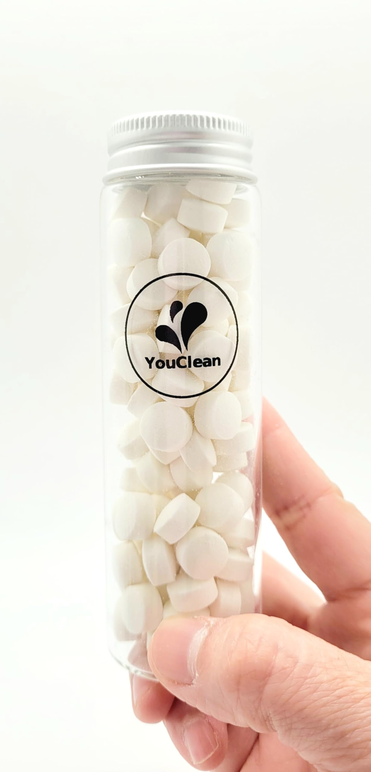YouClean 90 toothpaste tablets in Refill/Recycle Glass Tube - For Travel and Daily Home Office Use - Nano Hydroxyapatite, Fluoride-Free, Vegan (Mint)