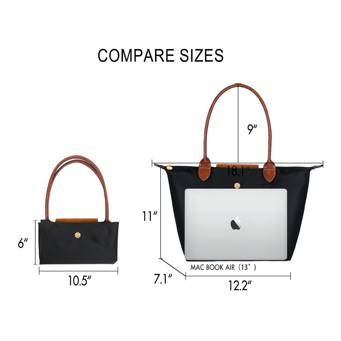 Large Work Tote Bag For Women: Black For 13-15" Laptop Foldable Lightweight - For Office Professionals College Students Aged 25-45 - Commute Travel