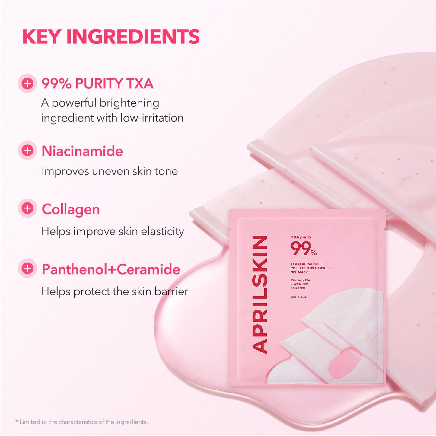 APRILSKIN TXA Pink Capsule Gel Mask | Overnight Face Mask for Glass Glow Skin I 99% High-Purity Tranexamic Acid 3 for uneven skin tone I Elasticity, Hydrating and Firming I Korean Skincare I 30g x 4ea