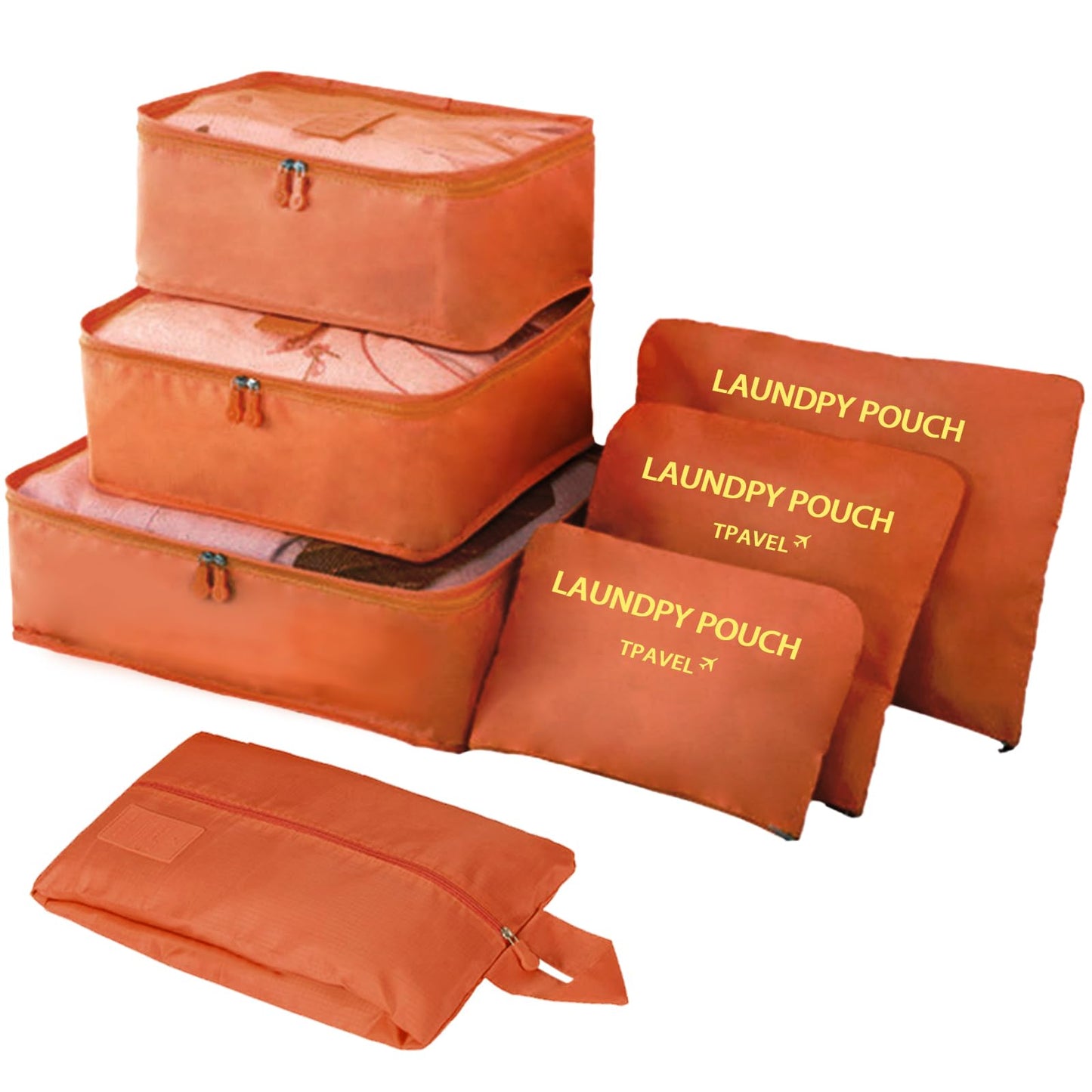 7 Set Packing Cubes for Travel Luggage Packing Bags Reusable Waterproof Suitcase Organizer Bags Set with Shoe Bag and Toiletry Bag (Orange)