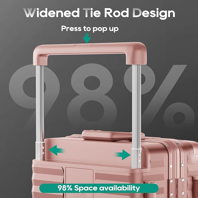 Joyway 20 Inch Carry on Luggage with Aluminium Frame and Front Pocket, PC Hardshell Suitcase with USB Port and Cup Holder, 21.5x14.2x9 Airline Approved, Luggage with Spinner Wheel TSA Lock(Rose Gold)