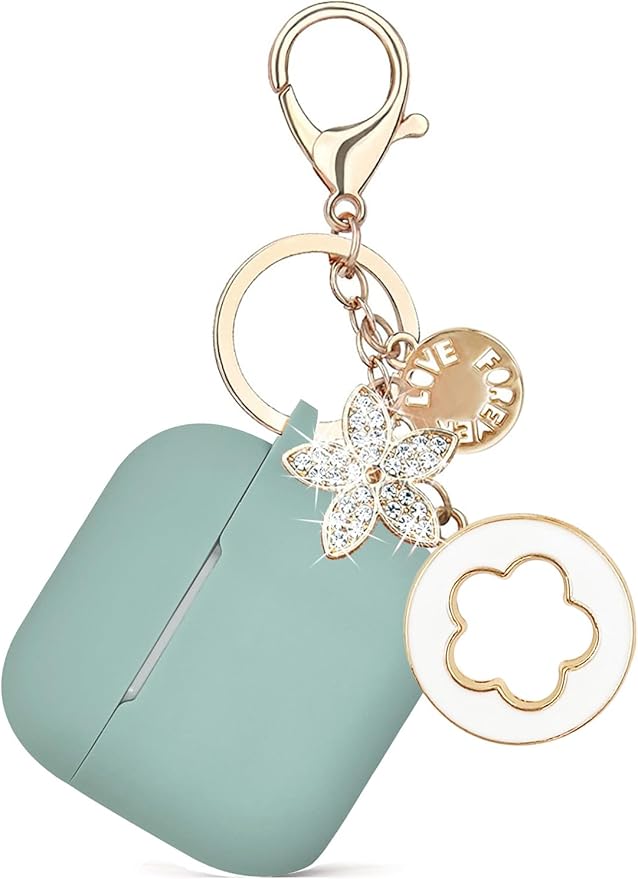 Airpods 4 Cases Silicone Protective Case for Airpod 4 with Bling Keychain for Apple AirPods 4th Generation Wireless Earbuds with Cleaner Kit (Fog Blue)