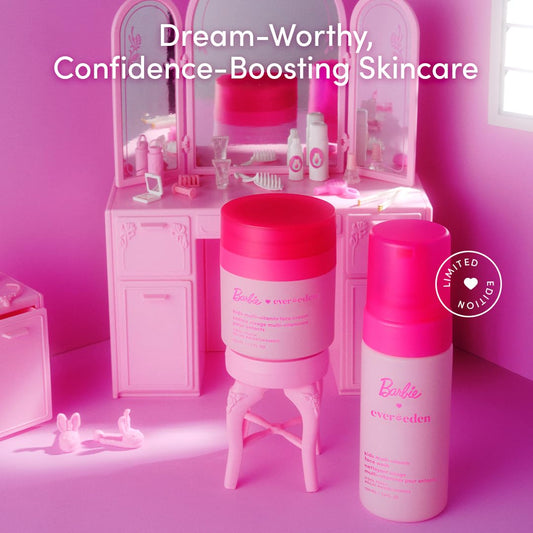 Evereden Barbie Limited Edition Kids Happy Face Duo + Exclusive Barbie Accessories | Multi-Vitamin Kids Face Wash & Cream Set with Stickers + Bracelets | Clean, Vegan Skin Care for Children 3+