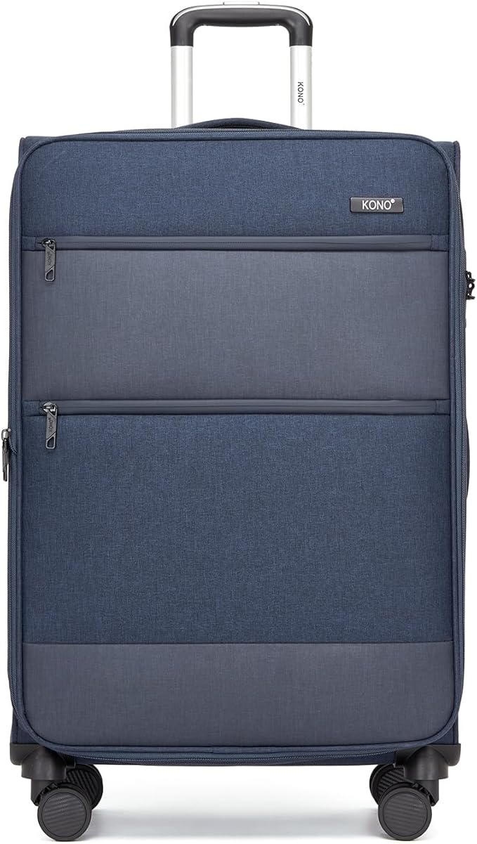 Kono 28 Inch Softside Expandable Checked Luggage with 8 Spinner Wheels TSA Lock Softshell Lightweight Business Travel Suitcase for Men and Women, Navy Blue