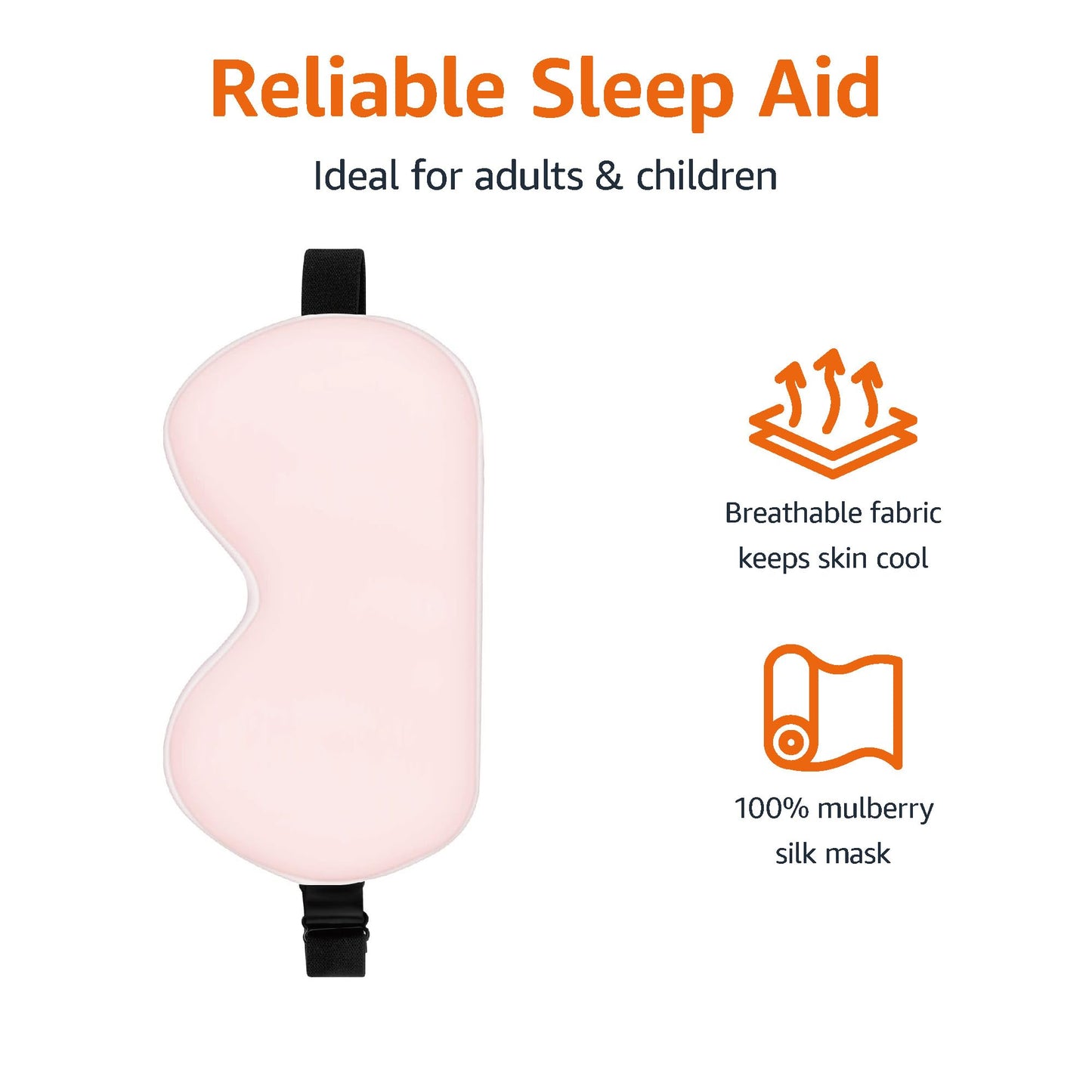 Amazon Basics Genuine Natural Mulberry Silk Curved Sleep Eye Mask with Adjustable Strap, One Size, Pink