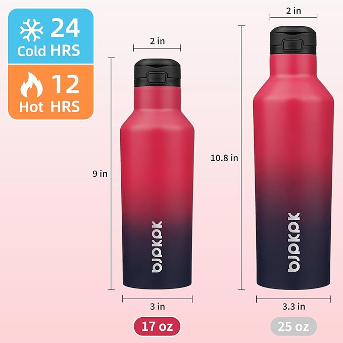 BJPKPK Insulated Water Bottle With Straw 17oz Stainless Steel Water Bottles With 2 Lids And Carry Handle Reusable Travel Metal Thermo,Charming Black Red