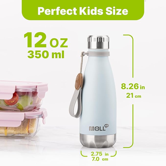 12 oz Water Bottle for School-Small Stainless Steel Vacuum Insulated Water Bottles-Leak Proof for Boys Girls(Baby Blue)
