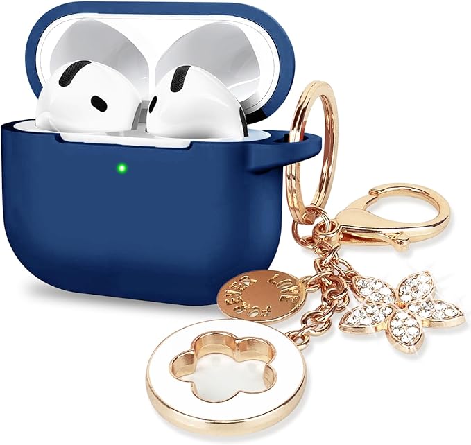 Case Cover for Apple Airpods 4 - VOTILE Airpods 4 Cases 2024 Cover Women Silicone iPods 4 Earbuds Wireless Accessorie Charging Cases Girl Bling Keychain for Airpod iPods 4th Generation - Midnight Blue