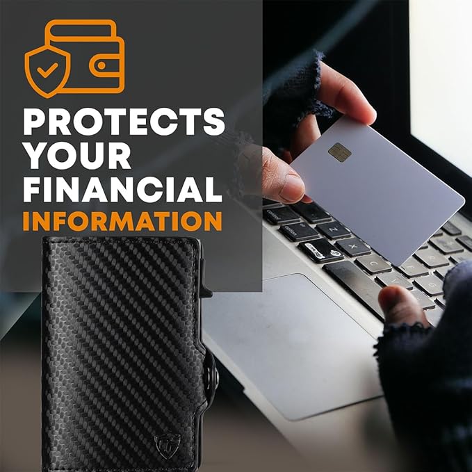 Card Blocr Pop Up Credit Card Wallet, RFID Blocking Credit Card Holder for men, Cool Wallets for Men in Carbon Wallet Design, Compact Card Holder Wallet for Secure Storage (Black PU Carbon Fiber)