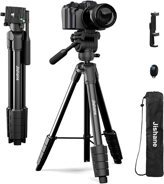 Camera Tripod, Travel Tripod for Camera Canon EOS Rebel Nikon, 61" Lightweight Phone Stand with Wireless Remote & Carry Bag, Compatible with DSLR, iPhone, Spotting Scopes, Max Load 11lb