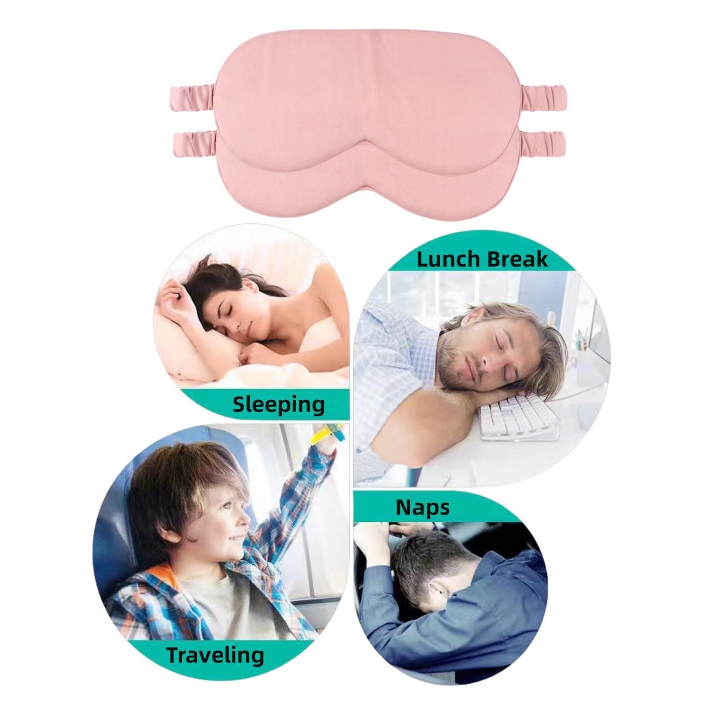 HBHLFZ Sleep Mask 2 Pack - Bamboo Viscose Fiber Sleeping Eye Mask - with Elastic Band/Headband - Comfort Sleeping Shade - for Nighttime Sleeping, Traveling & Napping（Pink）