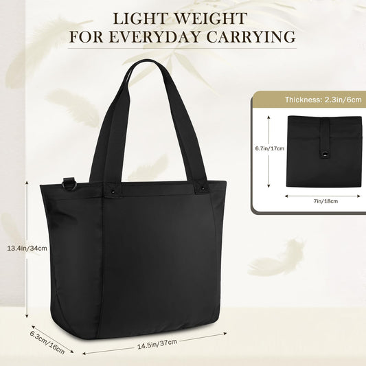 Vinabilia Tote Bag for Women, Lightweight Foldable Tote Bag With Zipper Shoulder Bag Large Top Handle Handbag for Travel, Work, Gym, Black
