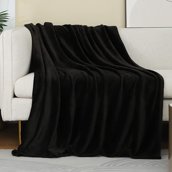 JIAHANNHA Black Throw Blanket Fleece Blanket Throw Size(50 by 60 Inches),Super Soft Cozy Plush Blanket for Couch Sofa Bed,Lightweight Warm Bed Blankets for Adults,All Season