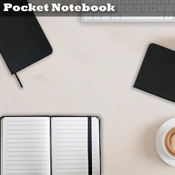 4 Pack Notebook Journal, 160 Pages Pocket Notepad with Waterproof Cover, Mini Memo Pads for Home, School, College, Office, Work, Travel (Black)