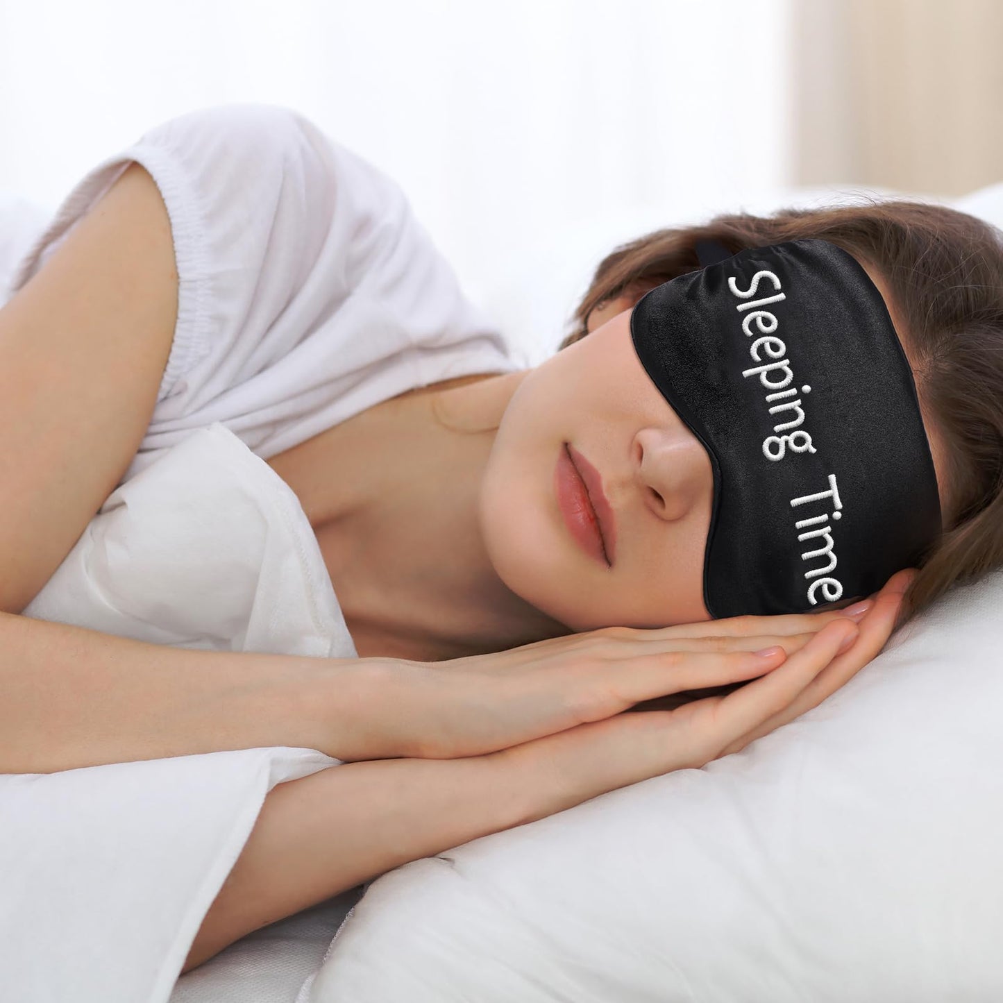 Geyoga 4 Pieces Funny Eye Mask for Sleep Soft Satin Eye Mask Blackout Blindfold with Adjustable Strap Silk Cover Out Lights for Women Men Travel, Nap, Meditation (Black with Black Words)
