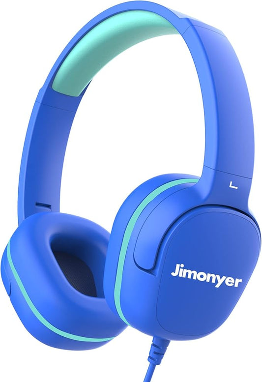 Kids Headphones for School, 3.5mm Jack Wired Headphones for Kids with Safe Volume Limiter, HD Stereo Sound On-Ear Girls Boys Toddler Headphone for Tablet, iPad, Kindle(Blue)