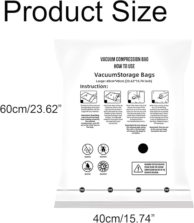 8 Small Vacuum Storage Seal Bags, Space Saver Bags with Travel Hand Pump, Compression Airtight Sealer Bags for Clothes, Bedding, Pillows, Comforters, Blankets
