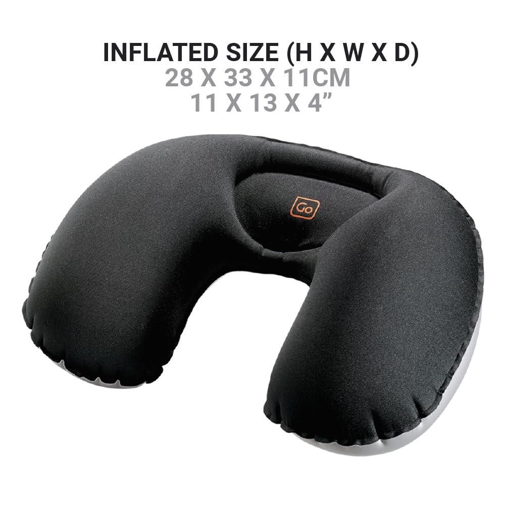Go Travel Compact Snoozzzer, Comfortable Travel Pillow for Uninterrupted Sleep, Inflatable Neck Pillow for Airplane, Bus, Car, and Train, Travel Essentials, Black