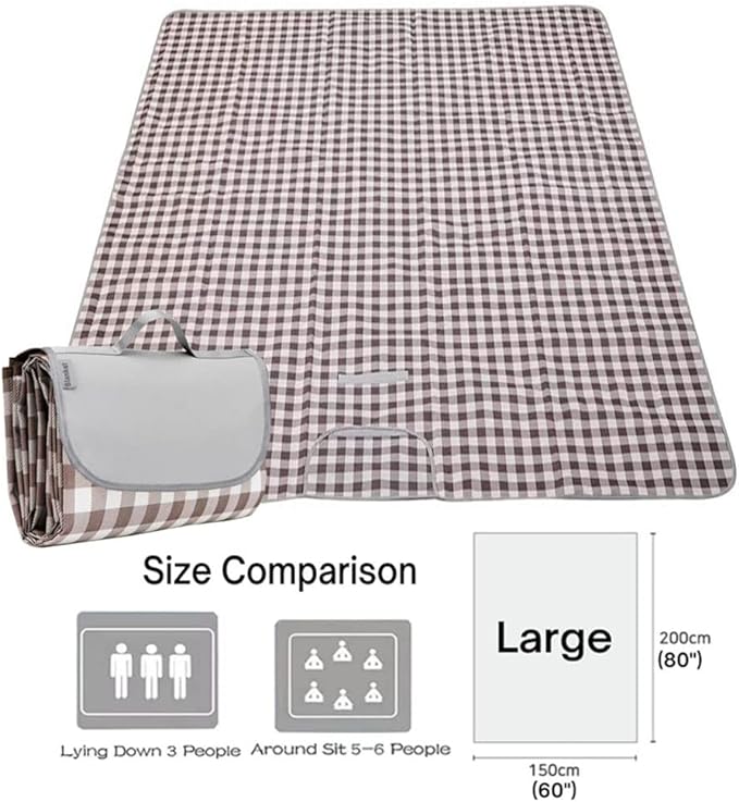 K Y KANGYUN Beach Blanket Outdoor Picnic Blankets Mat 80"x60" Extra Large Waterproof Sand Proof Camping Blankets Lightweight Folding Portable Travel Blanket for Family Park Beach Grass (Brown)