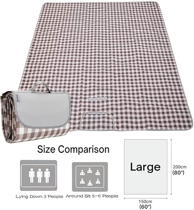 K Y KANGYUN Outdoor Picnic Blanket, Extra Large Beach Blankets, Foldable Lightweight Waterproof Sand Mat, Picnic Blanket 80" x 60" for Beach Camping Hiking Park Patio (Brown, 80x60 inch)
