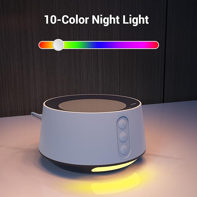BGOVERSS White Noise Sound Machine with 20 Soothing Sounds, 10 Colors Night Light Sleep Machines Home Office Travel, 5 Timers and Memory Feature Sound Machine for Nursery Baby Kids Adults (Wood)