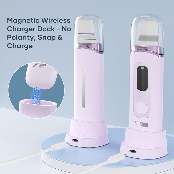 4 in1 Facial Skincare Scrubber,Skin Scrubber Face Spatula - Blackhead Remover with 4 Modes, Pore Extractor Face Spatula Deep Cleansing for Facial Skincare LCD Display, IPX7 Waterproof-Purple