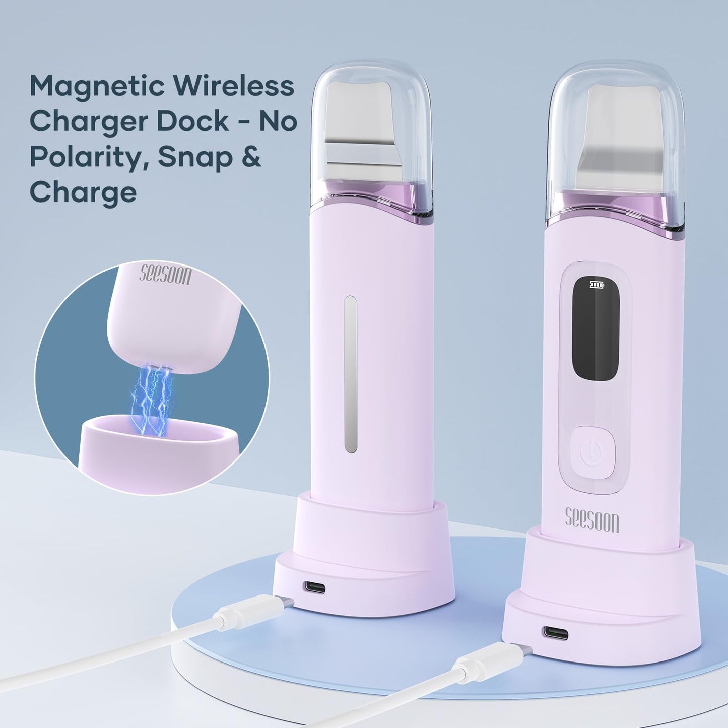 4 in1 Facial Skincare Scrubber,Skin Scrubber Face Spatula - Blackhead Remover with 4 Modes, Pore Extractor Face Spatula Deep Cleansing for Facial Skincare LCD Display, IPX7 Waterproof-Purple