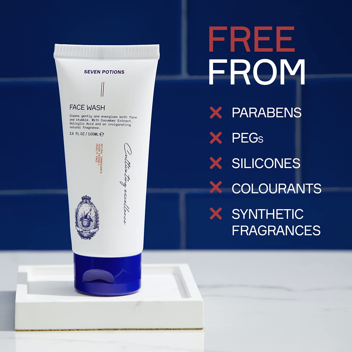 SEVEN POTIONS Face Wash for Men 3.4 FL OZ – Gentle Facial Cleanser For All Skin Types – Maintain Skin’s Moisture, Hydration, Healthy Appearance – Natural, Vegan, Cruelty Free