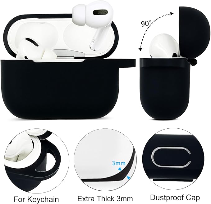 Compatible with Airpods Pro Soft Silicone Case Cover with Bracelet Keychain for Apple Airpod Pro 1st Generation Case for Women (Black)