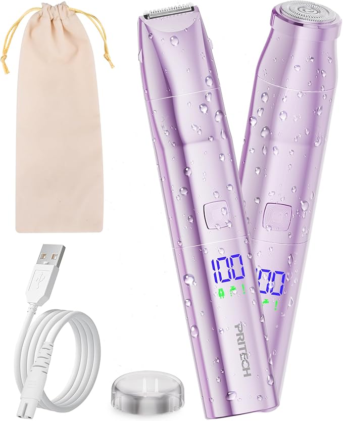 Bikini Trimmer for Women 2 in 1 Electric Razor for Women Face - Wet and Dry Electric Lady Shaver, Smooth Facial Hair Remover and Body Hair Trimmer for Bikini Leg Underarm Face Private Area, Purple