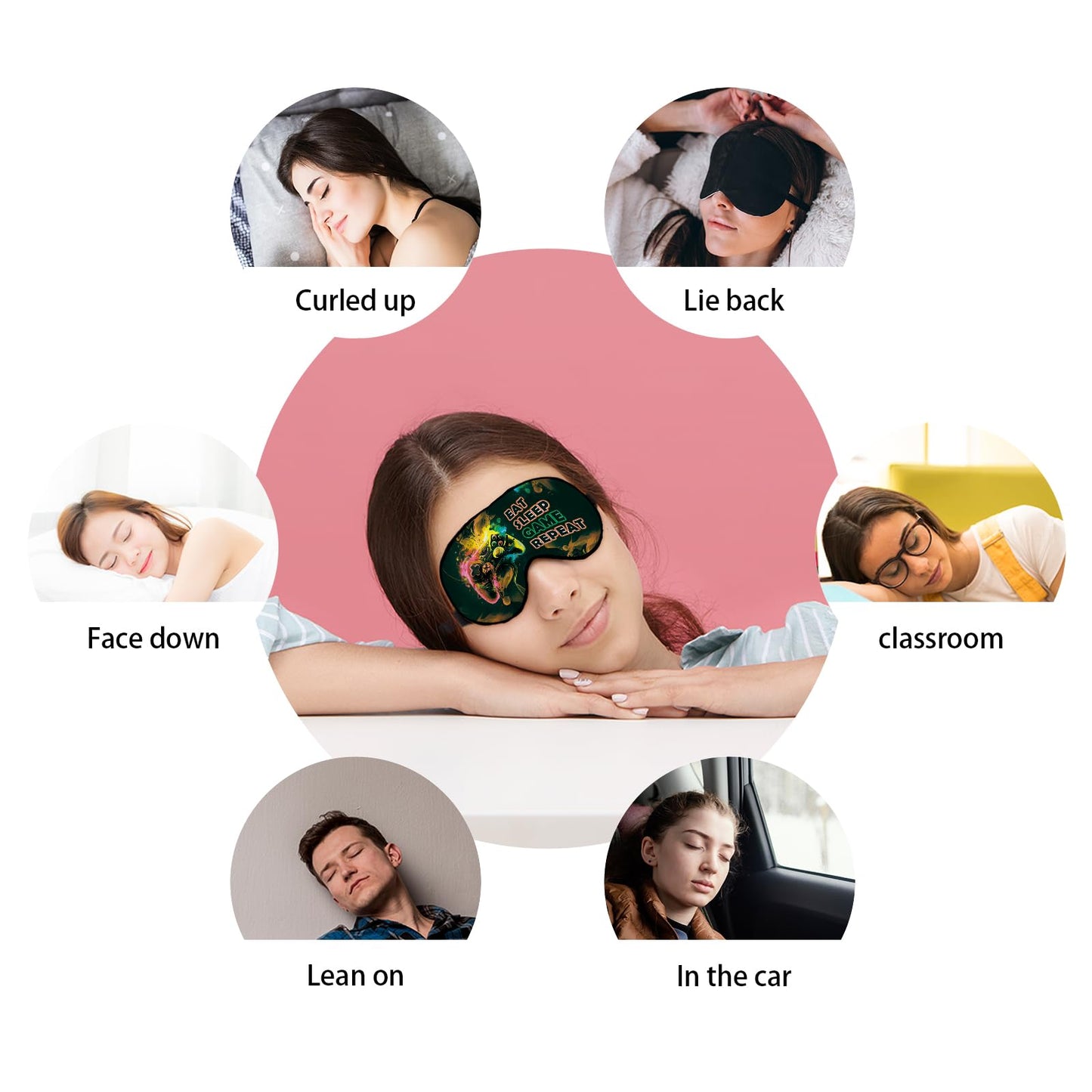 Kdqua Kids Sleep Mask for Boys Teens Girls, Gamer Eye Mask, Silk Blackout for Sleeping, Orange Repeat Game Theme, Adjustable Straps, Soft Lightweight