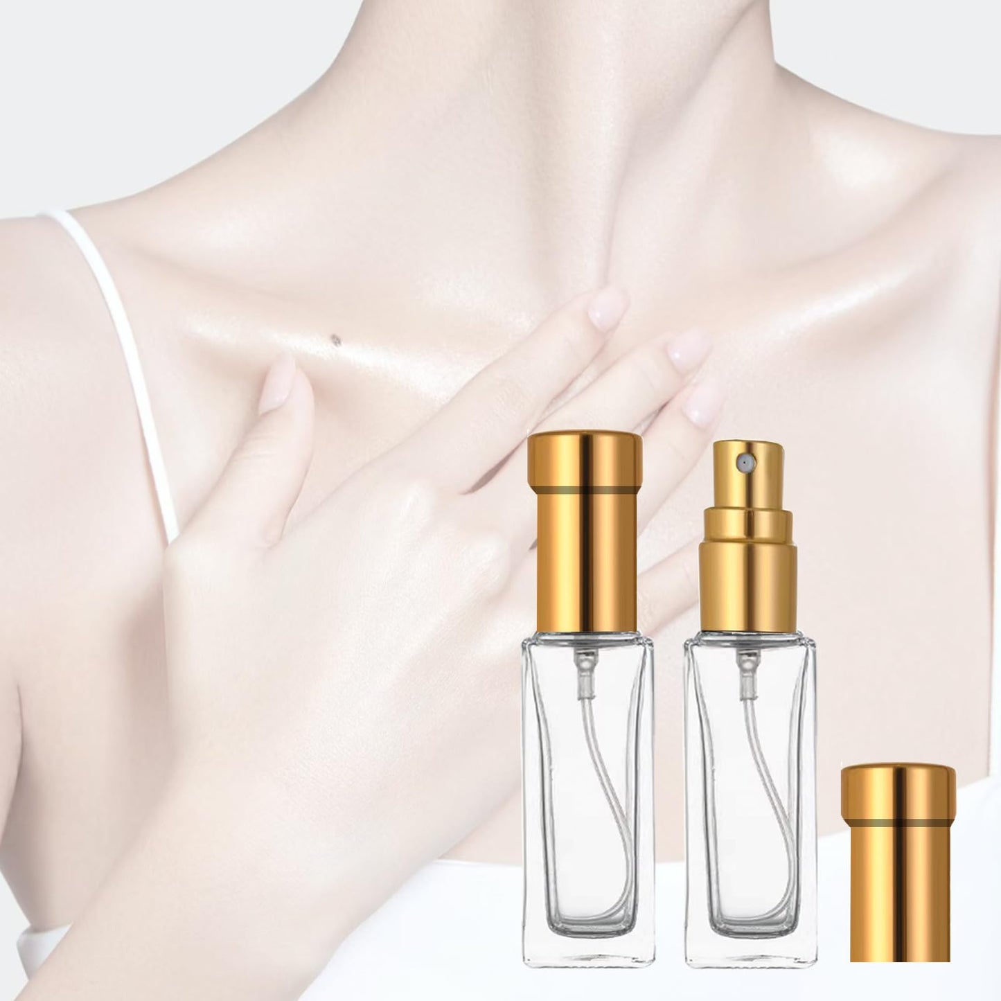 AGENIZ 8PCS 10ml Perfume Spray Bottle, Mini Portable Travel Glass Square Spray Bottle, Small Fine Mist Sprayer, Refillable Atomizer, Sample Spray Bottle (Gold, 10ml)