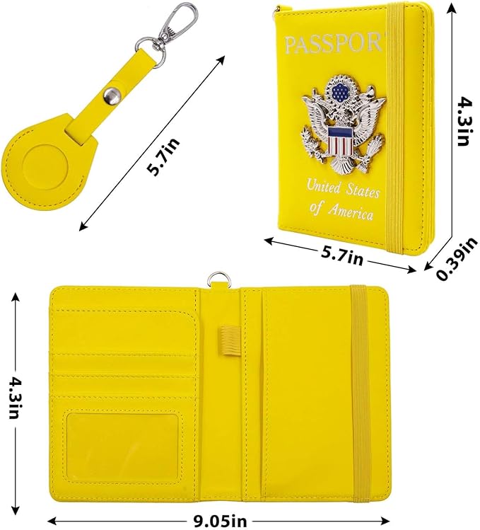 Cnycmy Passport Holder with Airtag slot,Passport-Wallet-Holder for Women,for Family, Rfid Passport Book Card Slot Waterproof, passport holder for travel (yellow1)