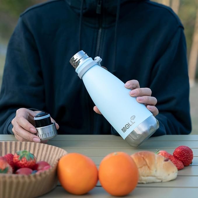 12 oz Water Bottle for School-Small Stainless Steel Vacuum Insulated Water Bottles-Leak Proof for Boys Girls(Baby Blue)