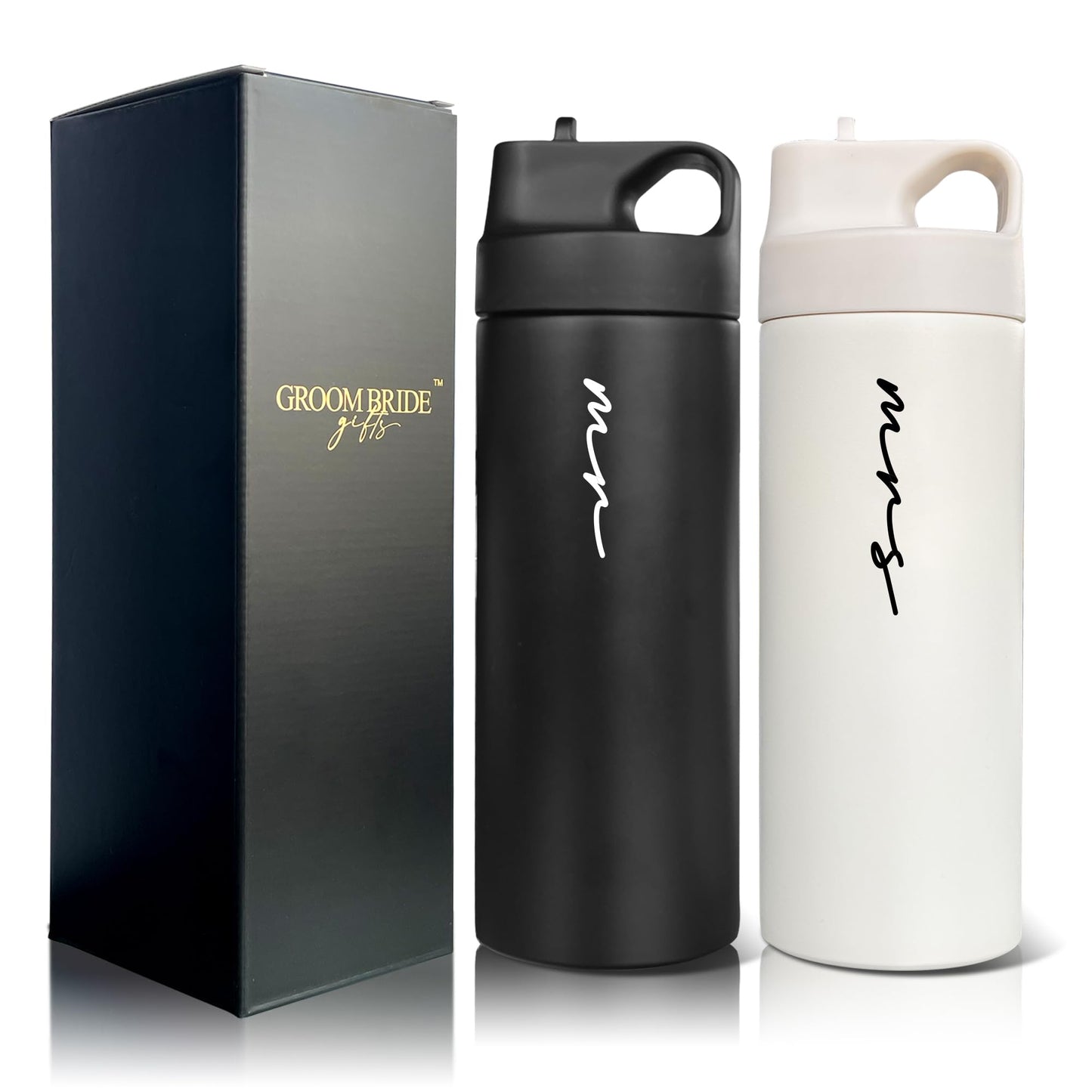 Mr&MrsGifts Couples Gifts Travel Tumblers Set of 2 Mr and Mrs Honeymoon Travel Mugs 16oz Double-Walled Insulated Cups for Wedding Bridal Shower Gifts(XZ-MM)