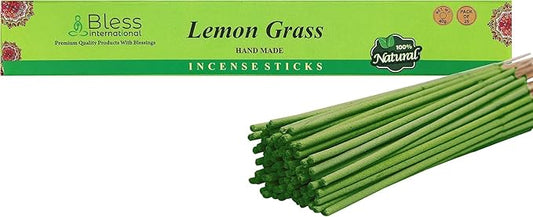 Bless-Lemon-Grass 100%-Natural-Handmade-Hand-Dipped Organic-Chemicals-Charcoal-Free Purification-Relaxation-Positivity-Yoga-Meditation Best-Woods-Scent (25 Sticks (1.4 OZ))