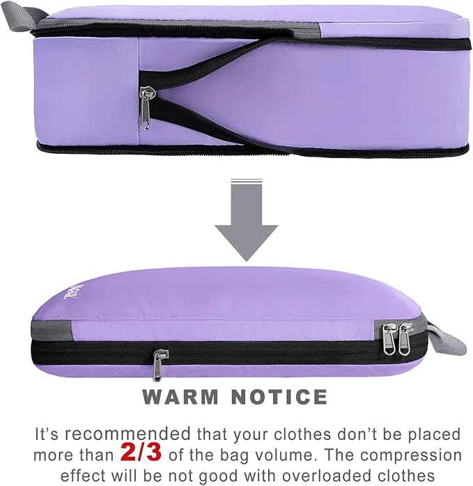 BAGAIL 4 Set/6 Set/8 Set Compression Packing Cubes Travel Accessories Expandable Packing Organizers(Lavender ClothPattern 4 Set)