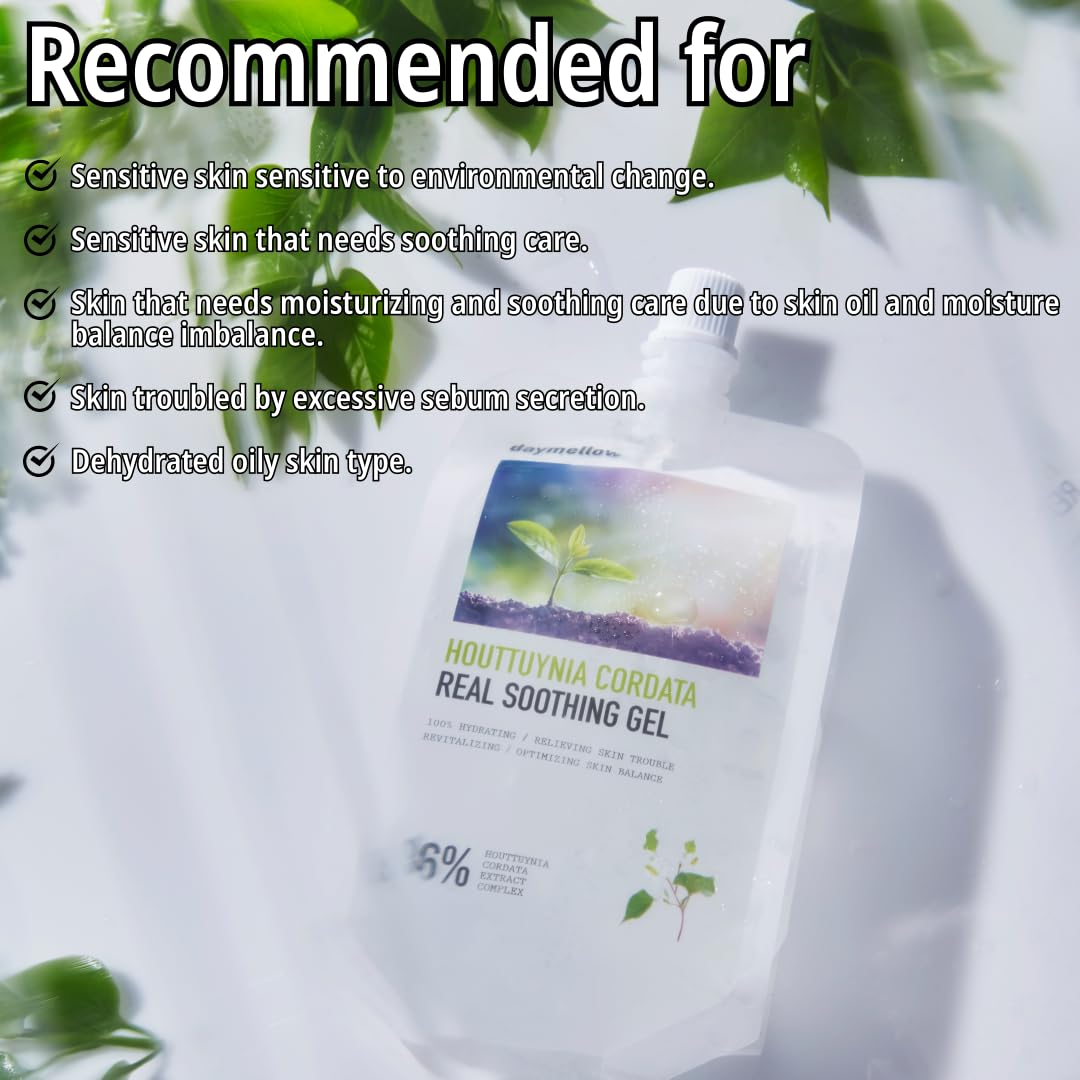 daymellow Heartleaf 96% Soothing Gel Houttuynia Cordata Real 10.58fl.oz/300g, Acne, Soothes, Redness Facial Soothing Gel Korean Skincare, Sunburn Moisture, Soothing and Calming, After Suncare, Cooling