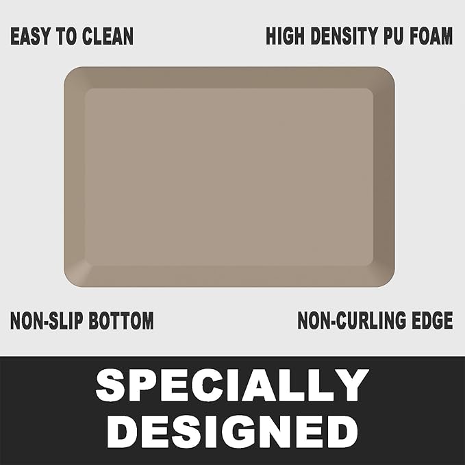 Anti Fatigue Floor Mat,Kitchen Mat, Standing Desk Mat – Comfort at Home, Office, Garage - Polyurethane(PU) Foam (Beige, 40" L x 17" W x 1" Th)