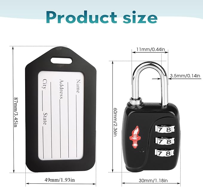 3 Sets TSA Approved Luggage Lock Combo - Secure Travel Essential w/Free Luggage Tag! Combination Lock for Suitcases, Backpacks, Gym Lockers & School