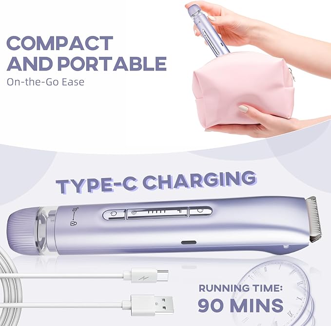 Bikini Trimmer for Women,Dual Head Shaver, IPX7 Waterproof, Compact Travel Design Bikini Shaver for Public Hair, Facial and Body(Purple)