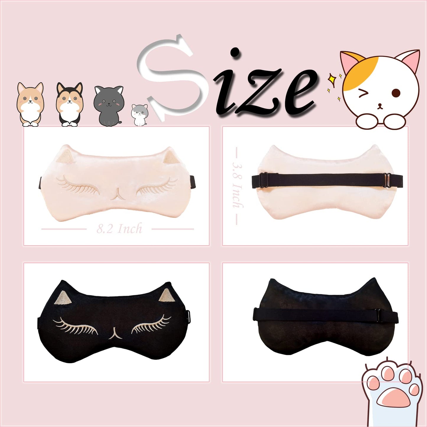 Mukveitn Cute Cat Sleep Mask for Kids, 2 Pack Silk Sleeping Eye Cover Adjustable Mask Night Eyeshade Cover for Girls Boys Women Men Sleep Travel Nap Party Supplies