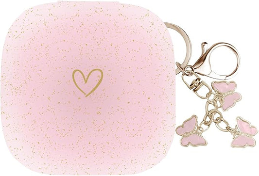 Compatible with Powerbeats Pro, Soft Silicone Case with Gold Heart Pattern for Powerbeats Pro Case with Cute Butterfly Keychain for Girls Women (Rose Gold)