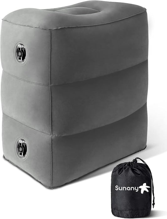 Sunany Inflatable Foot Rest Pillow for Airplane Travel-Adjustable Height Cushions for Kids to Sleep While Traveling, Adults, Suitable for Office, Home and Any Travel（Dark Grey）