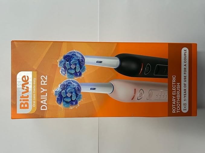 Bitvae Rotating Electric Toothbrush 2 Packs for Adults with Pressure Sensor, Gifts for Men/Women, 5 Modes Rechargeable Power Toothbrush with 8 Brush Heads, Black & White, R2