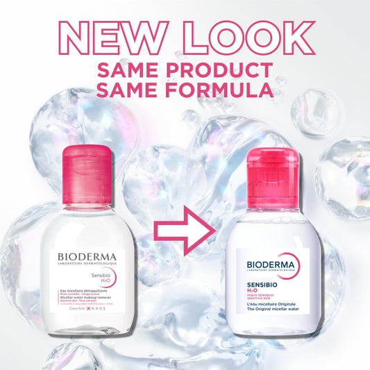 Bioderma Sensibio H2O, Micellar Water, Travel Size Makeup Remover Cleanser, Gentle for Skin, Fragrance-Free & Alcohol-Free, Gentle Face Cleanser for Sensitive Skin, 3.4 Fl Oz